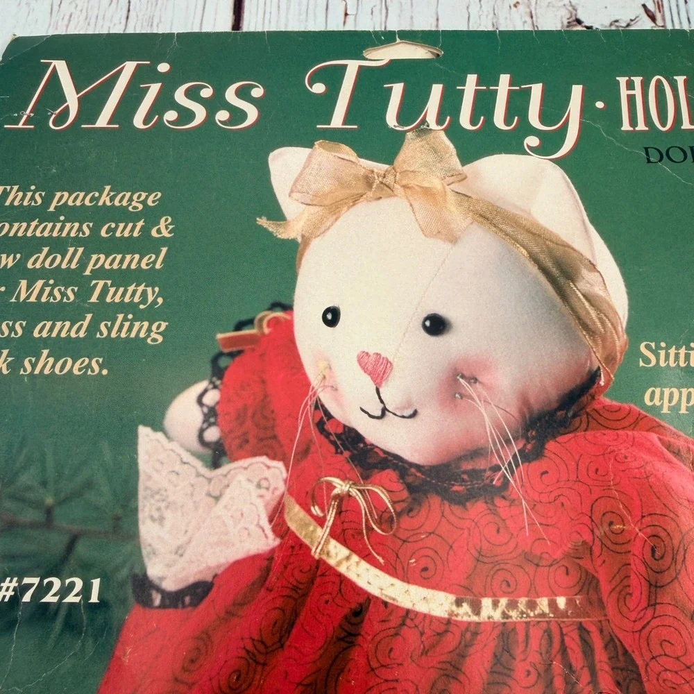 Daisy Kingdom Miss Tutty Holiday Doll Kit 7221 Vintage Cut Sew Fabric Panel Cat